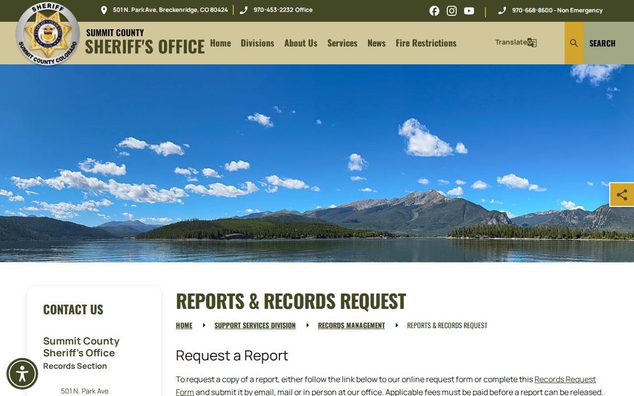 Summit County booking record and mugshot request policy