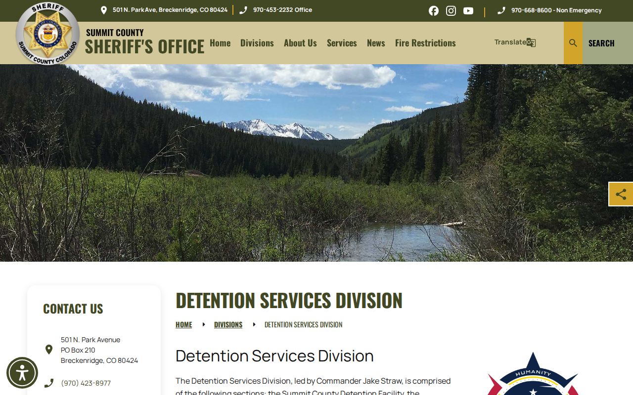 Summit County Detention Facility booking and custody information