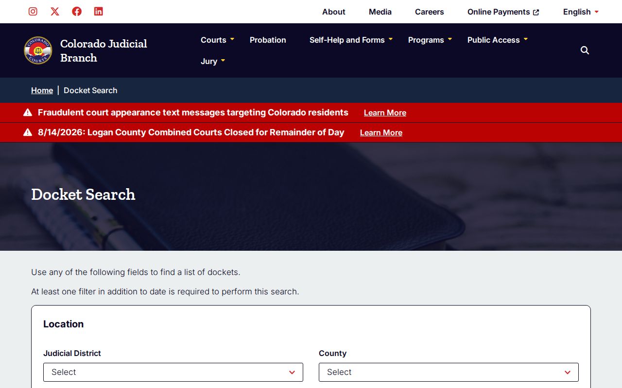 Summit County warrant check through Colorado court docket search
